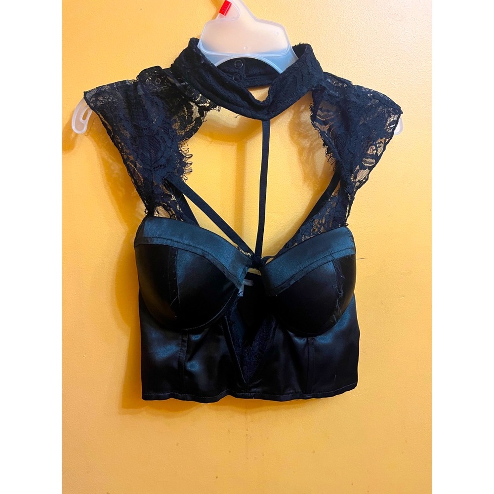 Black Satin Corset/Crop Top